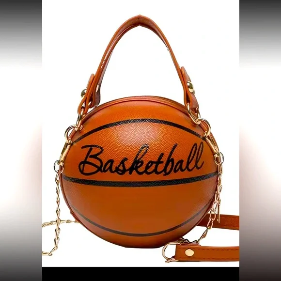 BASKETBALL SHAPE CROSSBODY MINI BAG, METAL CHAIN, LETTERS PRINTED - Picture 3 of 6